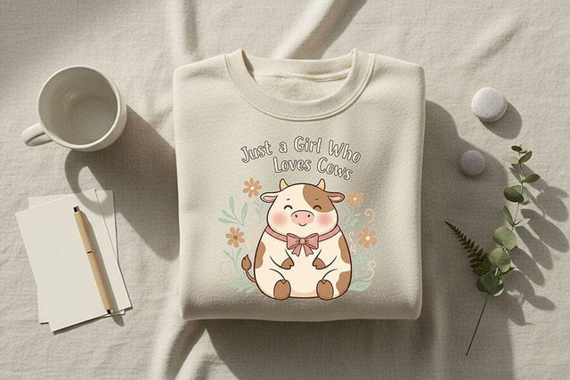 Just a Girl Who Loves Cows Png, Cute Cow Png, Cow Lover Png, Kawaii Cow Clipart, Cow Girl Png, Farm Animal Png Sublimation Design, Cow Art SVG TiffsCraftyCreations 
