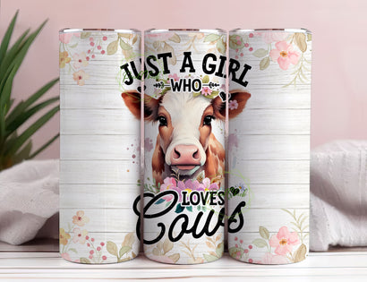 Just a Girl Who Loves Cows Tumbler Wrap 20oz Skinny Sublimation Digital Download Cattle Sunflower Design Cow PNG Tumbler Loves Cows Gift Sublimation PixelChick 