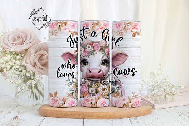 Just a Girl Who Loves Cows Tumbler Wrap 20oz Skinny Sublimation Digital Download Cattle Sunflower Design Cow PNG Tumbler Loves Cows Gift Sublimation sassyprint 
