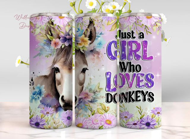 Just A Girl Who Loves Donkeys 20 oz Skinny Tumbler Sublimation Design Digital Download PNG Sublimation WillowSageDesign 