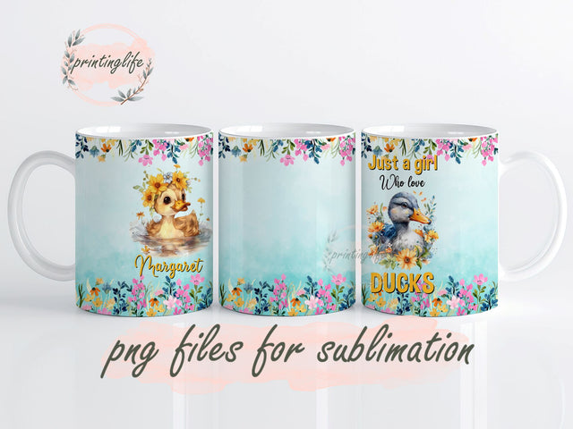 Just A Girl Who Loves Ducks Flower Cute Animal Mug Wrap Design, Instant Digital Design Download Mug Wrap Design, Mug Design PNG Sublimation PrintingLife 