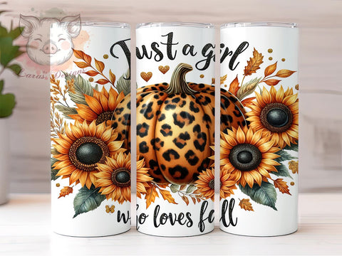 Just A Girl Who Loves Fall 20 oz Skinny Tumbler Sublimation Design, Straight & Tapered Tumbler Png, Autumn Pumpkins Tumbler Png, Digital Download PNG Sublimation Lara' s Designs 
