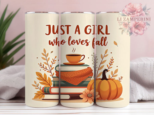 Just a Girl Who Loves Fall 20 oz Skinny Tumbler Sublimation Design, Straight & Tapered Tumbler Png, Books Coffee Lover Tumbler Png, Digital Download PNG Sublimation Li Zamperini 