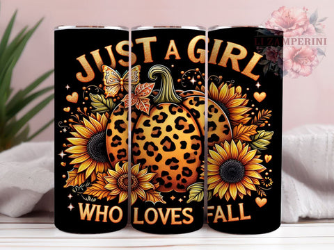 Just A Girl Who Loves Fall 20 oz Skinny Tumbler Sublimation Design, Straight & Tapered Tumbler Png, Fall Autumn Tumbler Png, Digital Download PNG Sublimation Li Zamperini 