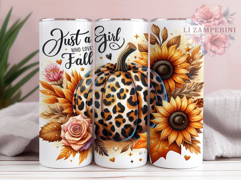Just A Girl Who Loves Fall 20 oz Skinny Tumbler Sublimation Design, Straight & Tapered Tumbler Png, Fall Autumn Tumbler Png, Digital Download PNG Sublimation Li Zamperini 