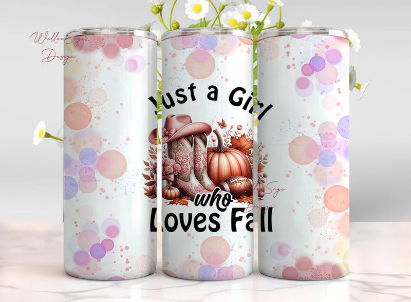 Just a Girl Who Loves Fall 20 oz Skinny Tumbler Wrap Sublimation Design Digital Download PNG Sublimation WillowSageDesign 