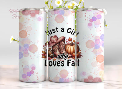 Just a Girl Who Loves Fall 20 oz Skinny Tumbler Wrap Sublimation Design Digital Download PNG Sublimation WillowSageDesign 