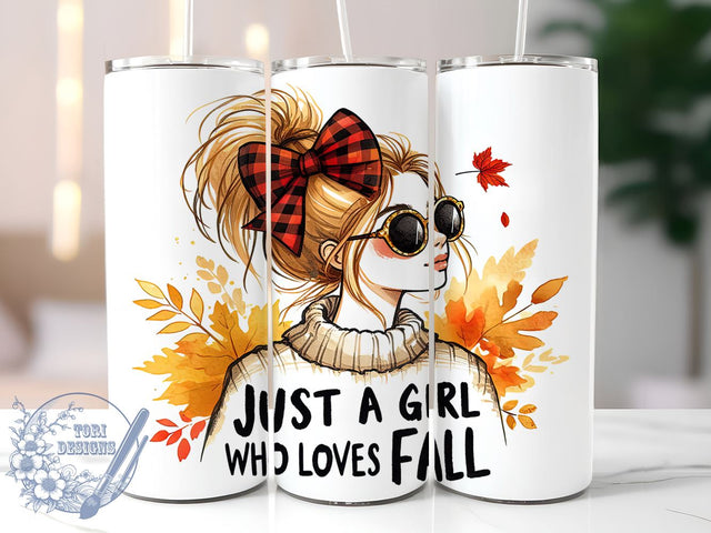 Just a Girl Who Loves Fall 20oz Skinny Tumbler, Autumn Pumpkin Tumbler Png, Straight & Tapered Tumbler Wrap, Instant Digital Download Sublimation ToriDesigns 
