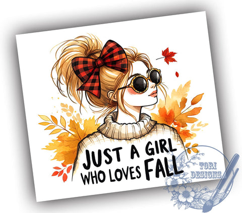 Just a Girl Who Loves Fall 20oz Skinny Tumbler, Autumn Pumpkin Tumbler Png, Straight & Tapered Tumbler Wrap, Instant Digital Download Sublimation ToriDesigns 