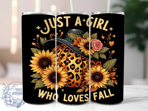 Just A Girl Who Loves Fall 20oz Skinny Tumbler PNG, Autumn Pumpkins Tumbler Sublimation Wrap, Straight & Tapered Tumbler Wrap, Instant Digital Download Sublimation ToriDesigns 