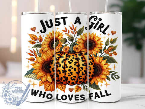 Just A Girl Who Loves Fall 20oz Skinny Tumbler PNG, Autumn Pumpkins Tumbler Sublimation Wrap, Straight & Tapered Tumbler Wrap, Instant Digital Download Sublimation ToriDesigns 
