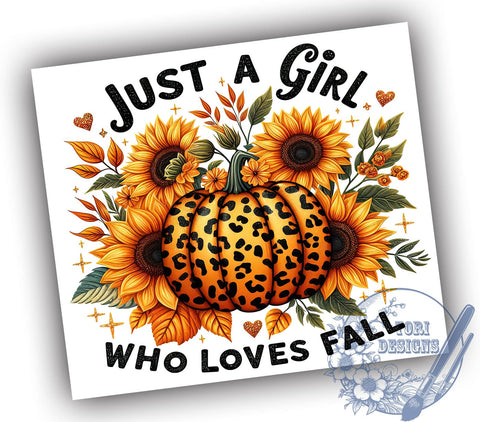 Just A Girl Who Loves Fall 20oz Skinny Tumbler PNG, Autumn Pumpkins Tumbler Sublimation Wrap, Straight & Tapered Tumbler Wrap, Instant Digital Download Sublimation ToriDesigns 