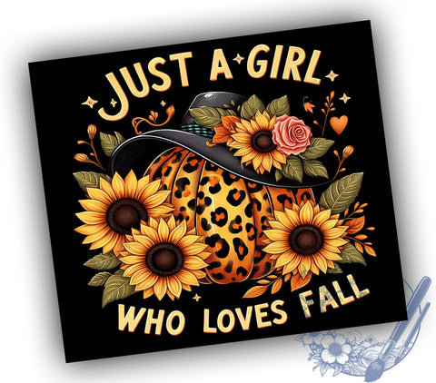 Just A Girl Who Loves Fall 20oz Skinny Tumbler PNG, Autumn Pumpkins Tumbler Sublimation Wrap, Straight & Tapered Tumbler Wrap, Instant Digital Download Sublimation ToriDesigns 