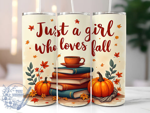 Just a Girl Who Loves Fall 20oz Skinny Tumbler PNG, Pumpkin Spice Latte Tumbler Sublimation Wrap, Straight & Tapered Tumbler Wrap, Instant Digital Download Sublimation ToriDesigns 