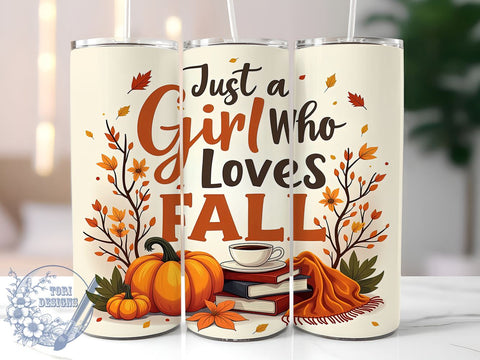Just a Girl Who Loves Fall 20oz Skinny Tumbler PNG, Pumpkin Spice Latte Tumbler Sublimation Wrap, Straight & Tapered Tumbler Wrap, Instant Digital Download Sublimation ToriDesigns 