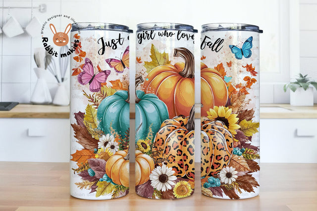 Just a Girl who loves Fall 20oz Skinny Tumbler Sublimation Design, Autumn Pumpkin Straight/Warped PNG Digital Download Sublimation Rabbitmakies 