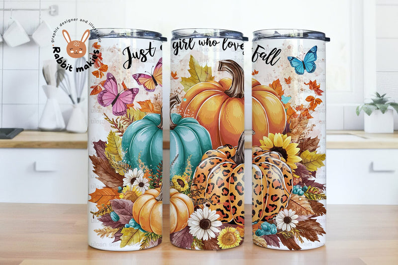 Just a Girl who loves Fall 20oz Skinny Tumbler Sublimation Design, Autumn Pumpkin Straight/Warped PNG Digital Download Sublimation Rabbitmakies 