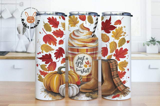Just a Girl who loves Fall 20oz Skinny Tumbler Sublimation Design, Autumn Pumpkin Straight/Warped PNG Digital Download Sublimation Rabbitmakies 