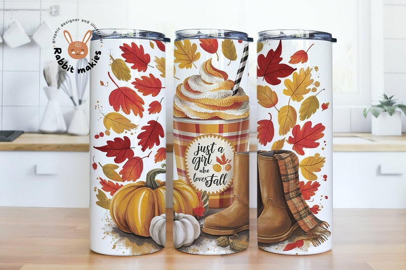 Just a Girl who loves Fall 20oz Skinny Tumbler Sublimation Design, Autumn Pumpkin Straight/Warped PNG Digital Download Sublimation Rabbitmakies 