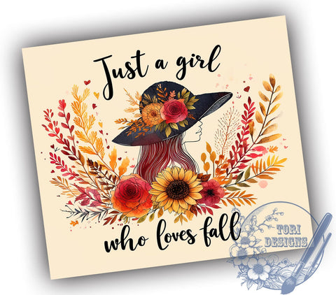 Just A Girl Who Loves Fall 20oz Skinny Tumbler, Thanksgiving Tumbler Png, Straight & Tapered Tumbler Wrap, Instant Digital Download Sublimation ToriDesigns 