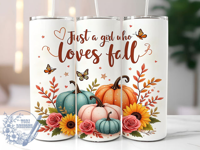 Just A Girl Who Loves Fall 20oz Tumbler Wrap, Autumn Leaves Mug, Pumpkin Spice Cup, Cozy Fall Design, Seasonal Aesthetic Tumbler, Girl Loves Autumn Wrap, Sublimation Tumbler Wrap Sublimation ToriDesigns 