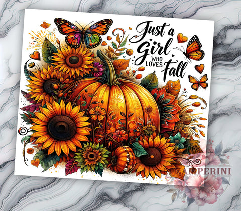 Just a Girl Who Loves Fall 20oz Tumbler Wrap PNG, Autumn Fall Tumbler PNG Sublimation Design, Straight & Tapered Tumbler Wrap, Instant Digital Download Sublimation Li Zamperini 