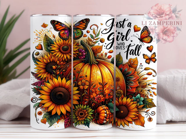 Just a Girl Who Loves Fall 20oz Tumbler Wrap PNG, Autumn Fall Tumbler PNG Sublimation Design, Straight & Tapered Tumbler Wrap, Instant Digital Download Sublimation Li Zamperini 