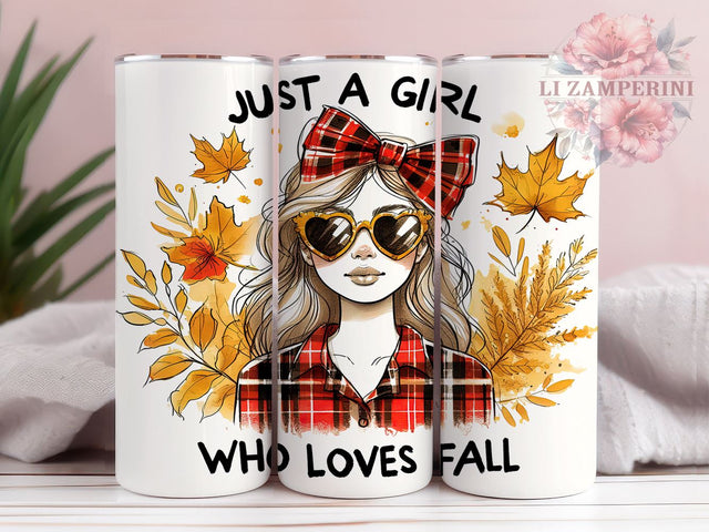 Just a Girl Who Loves Fall 20oz Tumbler Wrap PNG, Autumn Pumpkin Tumbler Png, Straight & Tapered Tumbler Wrap, Instant Digital Download Sublimation Li Zamperini 