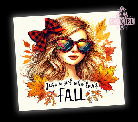 Just a Girl Who Loves Fall 20oz Tumbler Wrap Sublimation Design, Straight Tapered Tumbler Wrap, Autumn Pumpkin Tumbler Png, Instant Digital Download Sublimation SvggirlplusArt 