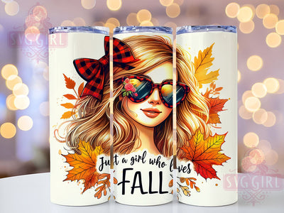 Just a Girl Who Loves Fall 20oz Tumbler Wrap Sublimation Design, Straight Tapered Tumbler Wrap, Autumn Pumpkin Tumbler Png, Instant Digital Download Sublimation SvggirlplusArt 