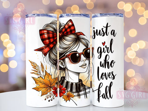 Just a Girl Who Loves Fall 20oz Tumbler Wrap Sublimation Design, Straight Tapered Tumbler Wrap, Autumn Pumpkin Tumbler Png, Instant Digital Download Sublimation SvggirlplusArt 