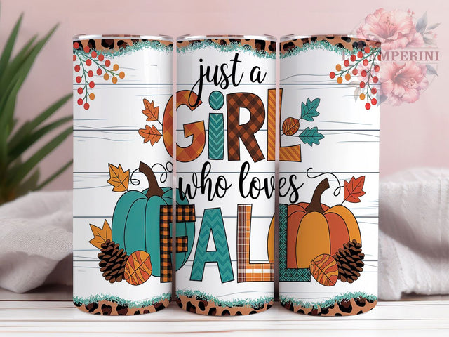 Just a Girl Who Loves Fall Cozy Tumbler Wrap, Autumn Vibes Design, 20oz Skinny Tumbler, Sublimation Design, Pumpkin Spice Tumbler Wrap, Fall Lover Gift, Cozy Season Tumbler Sublimation Li Zamperini 