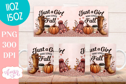 Just a girl who loves fall mug wrap sublimation PNG 11oz Sublimation Amorclipart 