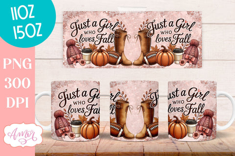 Just a girl who loves fall mug wrap sublimation PNG 11oz Sublimation Amorclipart 