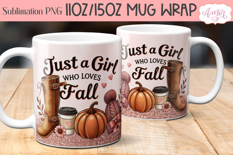 Just a girl who loves fall mug wrap sublimation PNG 11oz Sublimation Amorclipart 