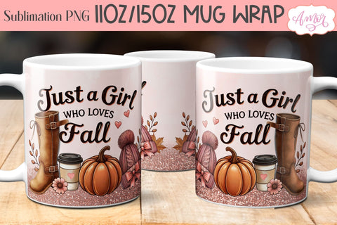 Just a girl who loves fall mug wrap sublimation PNG 11oz Sublimation Amorclipart 