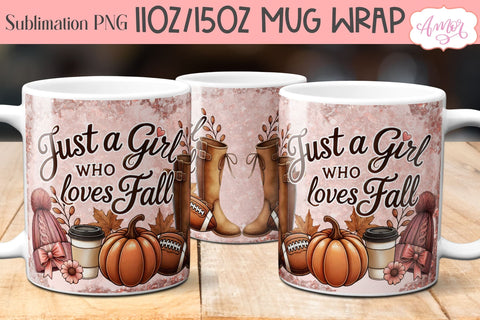 Just a girl who loves fall mug wrap sublimation PNG 11oz Sublimation Amorclipart 