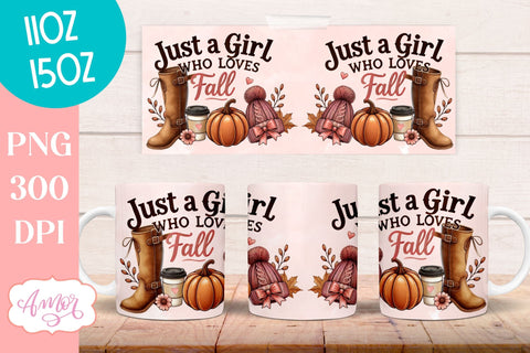 Just a girl who loves fall mug wrap sublimation PNG 11oz Sublimation Amorclipart 