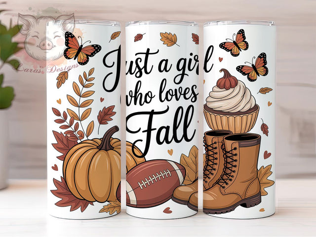 Just A Girl Who Loves Fall Tumbler, Pumpkin Season Tumbler, Autumn Sublimation PNG, Cozy Fall Aesthetic, Rustic Farmhouse Style, 20oz Tumbler Design, Girly Fall Vibes Sublimation Lara' s Designs 