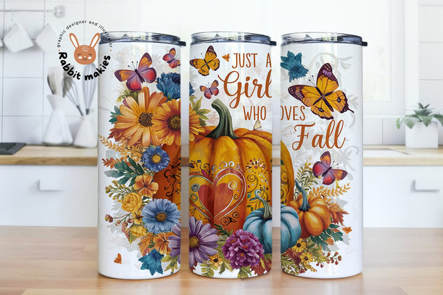 Just a Girl Who Loves Fall Tumbler Wrap for 20oz Skinny, Autumn Vibes Sublimation Design, Pumpkin Spice Bookish Instant Download Sublimation Rabbitmakies 