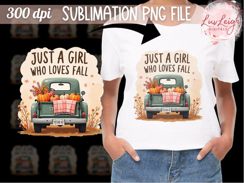 Just a Girl who loves Fall Vintage Truck Sublimation PNG Sublimation Luvleigh Digitals 