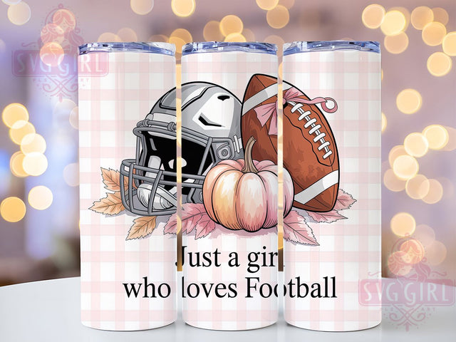 Just A Girl Who Loves Football Tumbler Wrap, Girly Football Tumbler, Game Day Tumbler Wrap, Football Tumbler For Her, 20oz Skinny Tumbler, Football Quote PNG, In My Football Era Sublimation SvggirlplusArt 