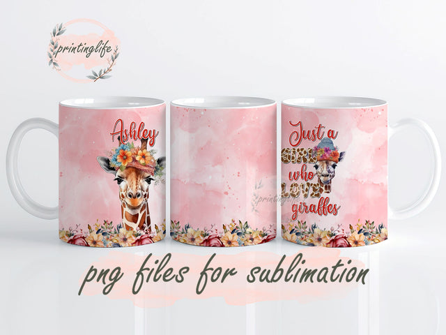 Just A Girl Who Loves Giraffes Flower Cute Animal Mug Wrap Design, Instant Digital Design Download Mug Wrap Design, Mug Design PNG Sublimation PrintingLife 
