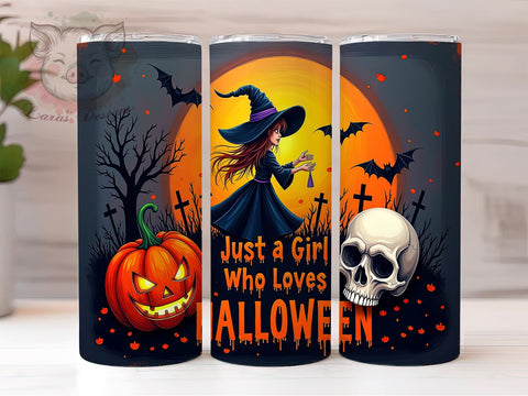 Just a Girl Who Loves Halloween 20 oz Skinny Tumbler Sublimation Design, Straight & Tapered Tumbler Png, Spooky Vibes Tumbler Png, Digital Download PNG Sublimation Lara' s Designs 