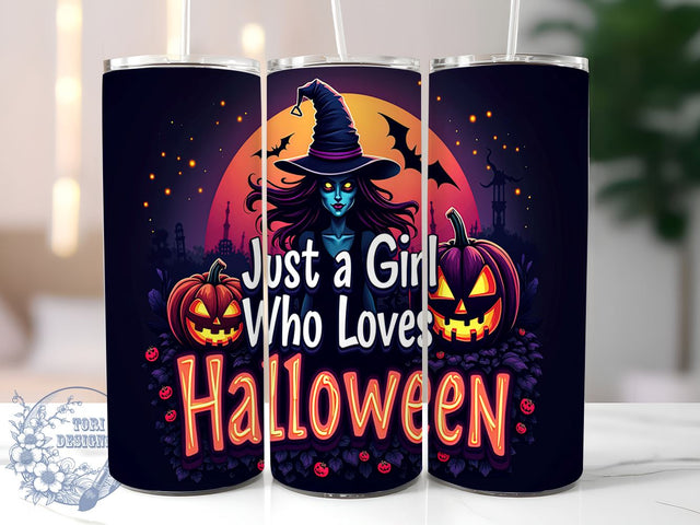 Just a Girl Who Loves Halloween 20oz Skinny Tumbler PNG, Spooky Vibes Tumbler Sublimation Wrap, Straight & Tapered Tumbler Wrap, Instant Digital Download Sublimation ToriDesigns 