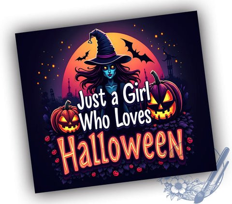 Just a Girl Who Loves Halloween 20oz Skinny Tumbler PNG, Spooky Vibes Tumbler Sublimation Wrap, Straight & Tapered Tumbler Wrap, Instant Digital Download Sublimation ToriDesigns 