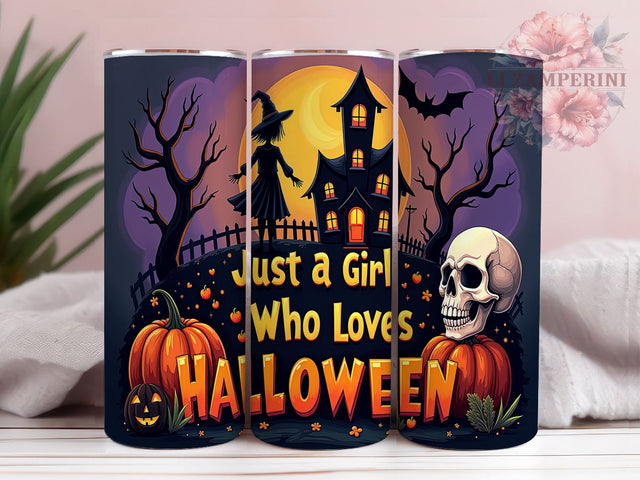 Just a Girl Who Loves Halloween 20oz Tumbler Wrap PNG, Spooky Vibes Tumbler PNG Sublimation Design, Straight & Tapered Tumbler Wrap, Instant Digital Download Sublimation Li Zamperini 