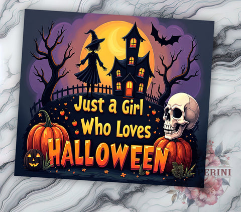 Just a Girl Who Loves Halloween 20oz Tumbler Wrap PNG, Spooky Vibes Tumbler PNG Sublimation Design, Straight & Tapered Tumbler Wrap, Instant Digital Download Sublimation Li Zamperini 