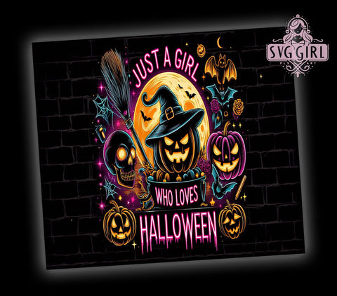 Just a Girl Who Loves Halloween 20oz Tumbler Wrap Sublimation Design, Straight Tapered Tumbler Wrap, Spooky Vibes Tumbler Png, Instant Digital Download Sublimation SvggirlplusArt 