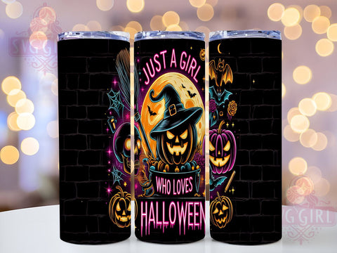 Just a Girl Who Loves Halloween 20oz Tumbler Wrap Sublimation Design, Straight Tapered Tumbler Wrap, Spooky Vibes Tumbler Png, Instant Digital Download Sublimation SvggirlplusArt 